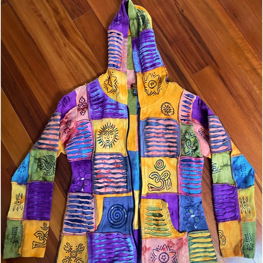 Supe cute hippie colorful patch work zip up